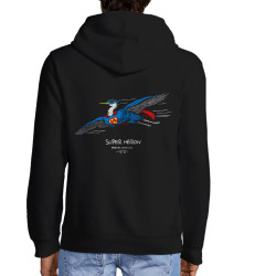 Sweat homme à capuche zippé noir Super Héron (Gondrax,Les Bébêtes,Animaux,Détournements)