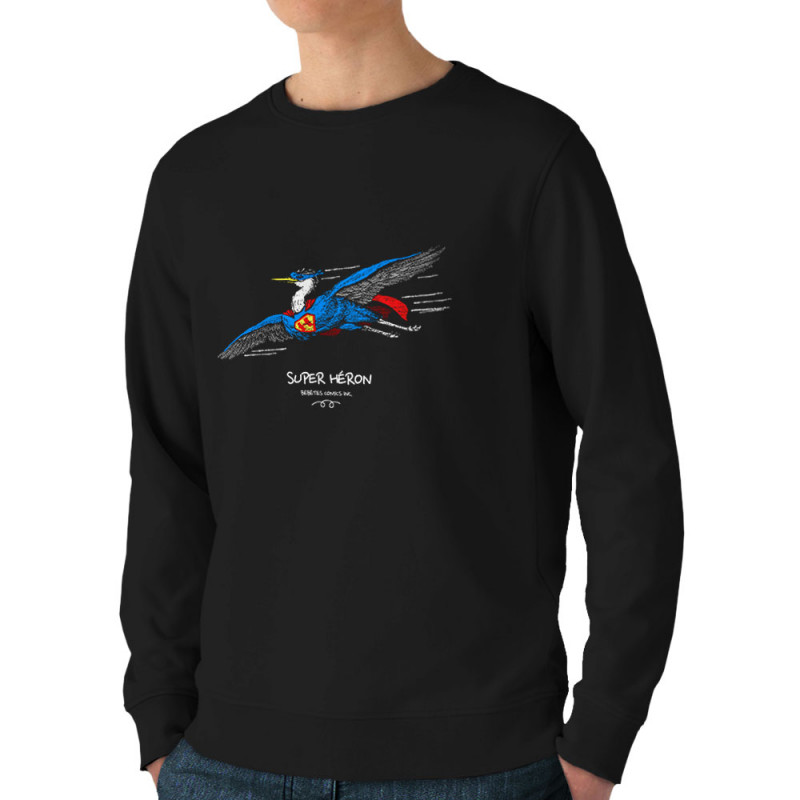 Sweat homme bio col rond noir Super Héron (Gondrax,Les Bébêtes,Animaux,Détournements)