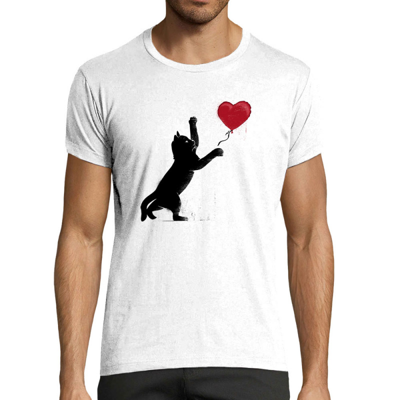 T-shirt homme fit blanc Banksy Cat (Le Duc,Animaux,Musée,Chats)