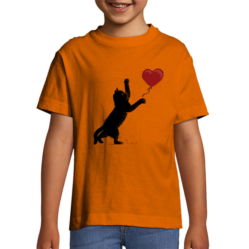 T-shirt enfant orange Banksy Cat (Le Duc,Animaux,Musée,Chats)