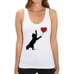 Débardeur femme coton bio blanc Banksy Cat (Le Duc,Animaux,Musée,Chats)