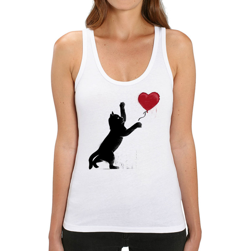 Débardeur femme coton bio blanc Banksy Cat (Le Duc,Animaux,Musée,Chats)