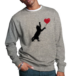 Sweat homme col rond gris chiné Banksy Cat (Le Duc,Animaux,Musée,Chats)
