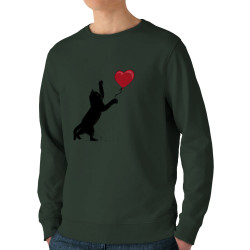 Sweat homme bio col rond vert foncé Banksy Cat (Le Duc,Animaux,Musée,Chats)