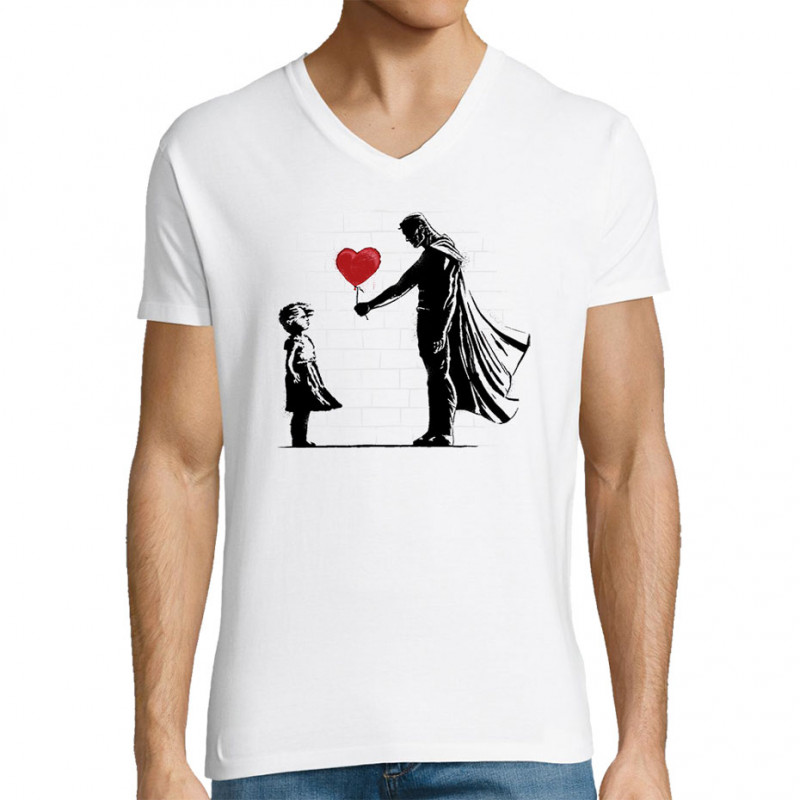 T-shirt homme col V blanc Banksy Superman (Le Duc,Musée,Films/Séries)