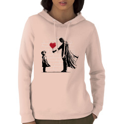 Sweat femme à capuche coton bio rose clair Banksy Superman (Le Duc,Musée,Films/Séries)