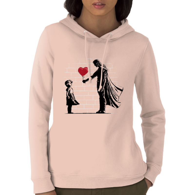 Sweat femme à capuche coton bio rose clair Banksy Superman (Le Duc,Musée,Films/Séries)