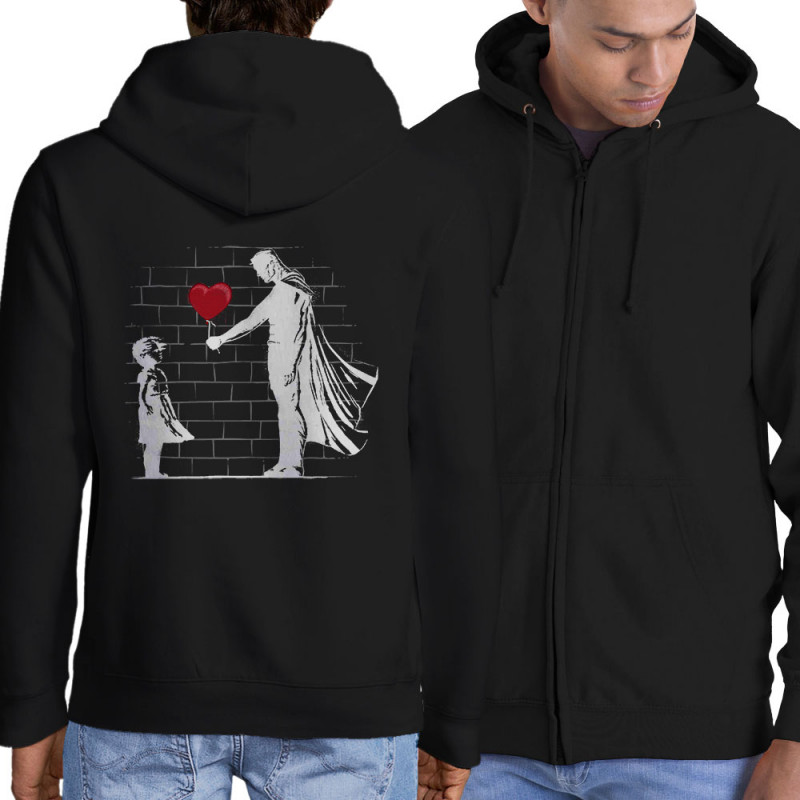 Sweat homme à capuche zippé noir Banksy Superman (Le Duc,Musée,Films/Séries)