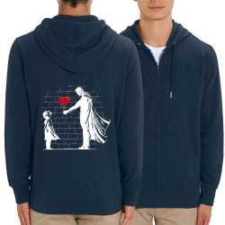 Sweat homme zippé à capuche coton bio bleu marine Banksy Superman (Le Duc,Musée,Films/Séries)