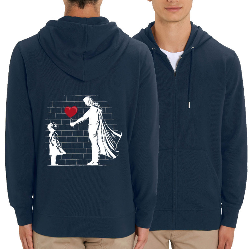Sweat homme zippé à capuche coton bio bleu marine Banksy Superman (Le Duc,Musée,Films/Séries)