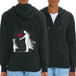 Sweat femme zippé à capuche coton bio noir Banksy Superman (Le Duc,Musée,Films/Séries)