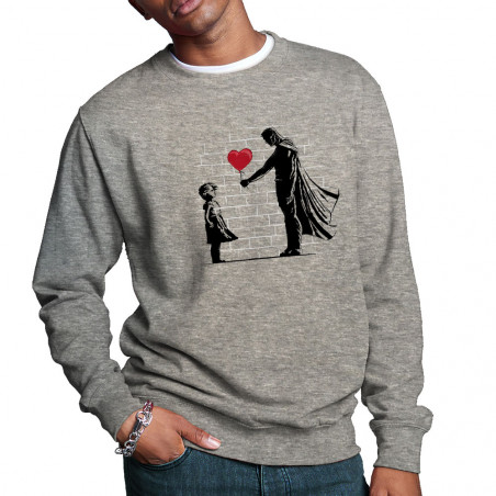 Sweat homme col rond gris chiné Banksy Superman (Le Duc,Musée,Films/Séries)