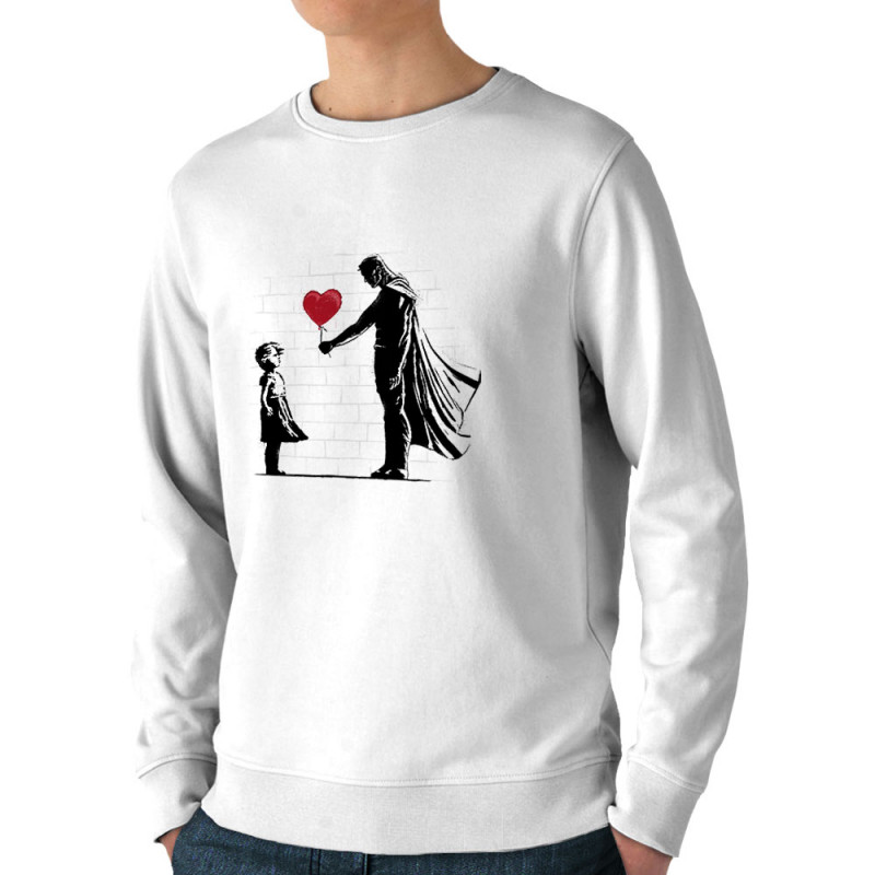 Sweat homme bio col rond blanc Banksy Superman (Le Duc,Musée,Films/Séries)