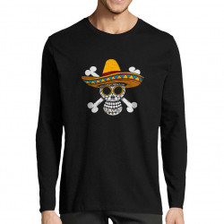 T-shirt homme manches longues noir One Piece Mexican Skull (Le Duc,Manga Kawaï japan,Films/Séries,Têtes de morts,Détournements)