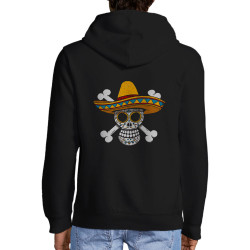 Sweat homme à capuche zippé noir One Piece Mexican Skull (Le Duc,Manga Kawaï japan,Films/Séries,Têtes de morts,Détournements)
